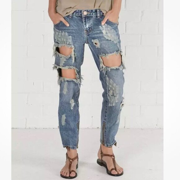 One Teaspoon 25 (3) Trashed Free Birds Women’s Jeans Low Waist Rigid Skinny Leg - Picture 1 of 12